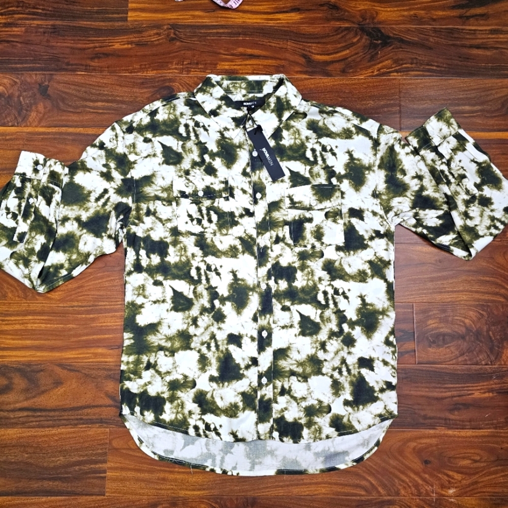 NOVAMEN Men's NWT Tie Dye Long Sleeve Button Up Shirt Front Pockets Size Large